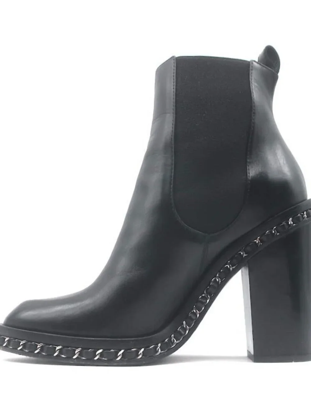 Chanel Chain-Trimmed High Heel Chelsea Boots Black Leather Size 39 - Picture 11 of 16